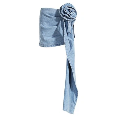 Asimetrična traper suknja s detaljima cvijeta