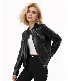 Klasična crna umjetna kožna biciklistička jakna